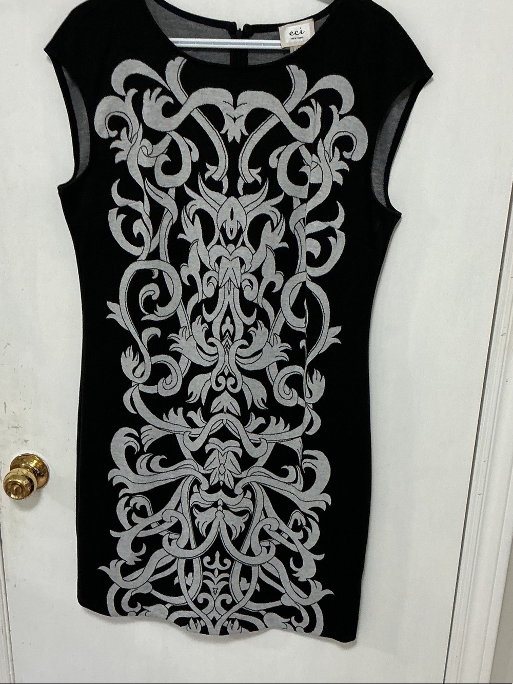 ECI Black Mini Dress with Gray Scrollwork